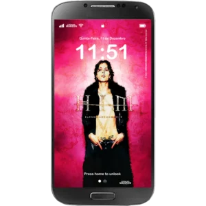 Album cover wallpaper of HIM's 'Razorblade Romance' featuring Ville Valo shirtless against a hot pink background, with the band's name and album title in gothic font.