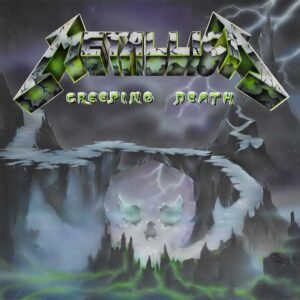 Metallica Animated Wallpaper featuring 'Creeping Death' single with a blue, skull-like figure emerging from a dark background.
