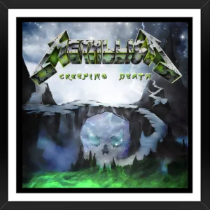 Metallica Animated Wallpaper featuring 'Creeping Death' single with a blue, skull-like figure emerging from a dark background.